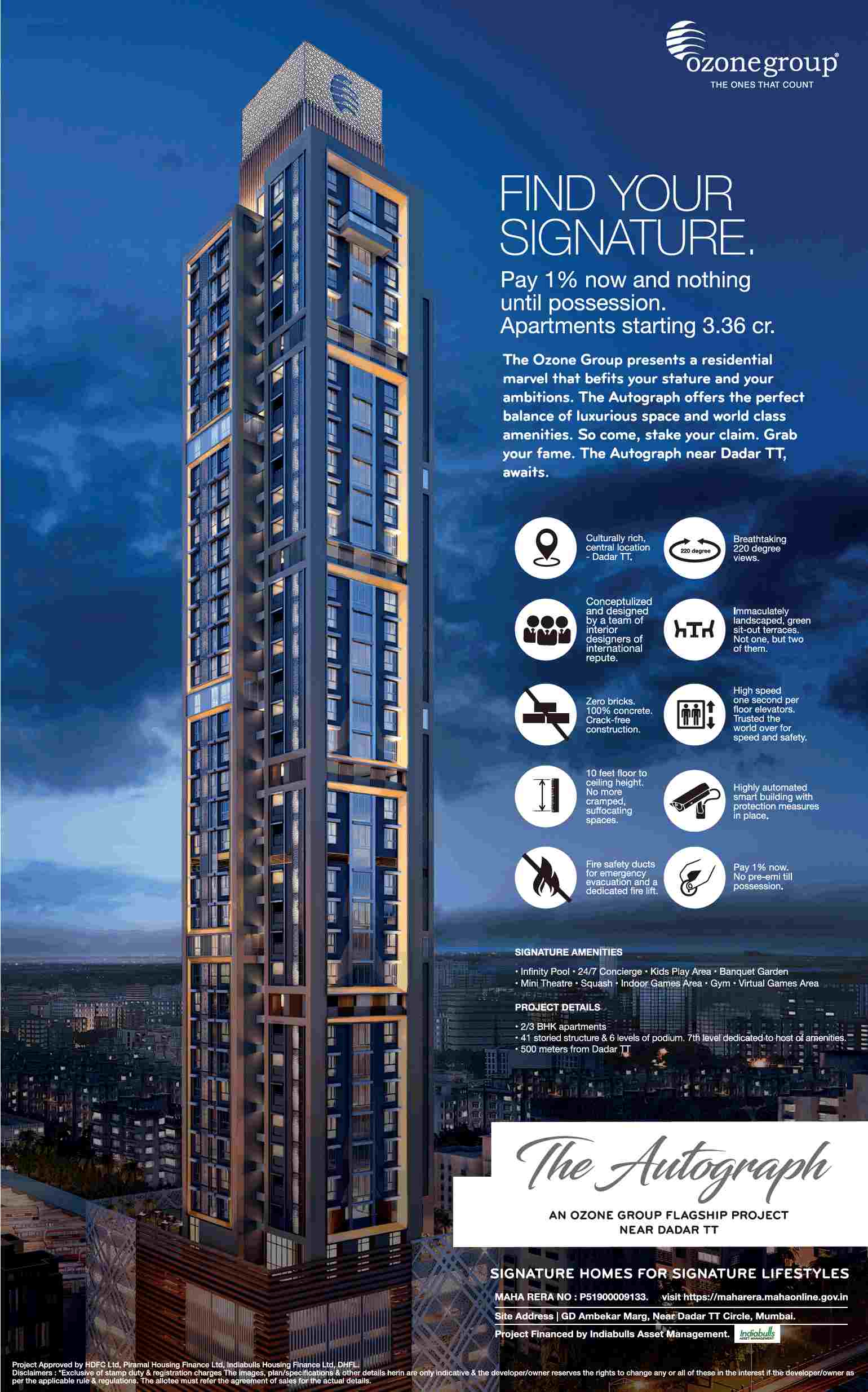 Pay 1% now and nothing till possession at Ozone The Autograph in Mumbai Update